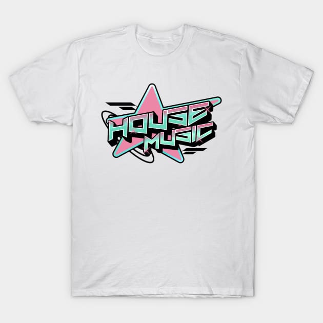 HOUSE MUSIC  - Y2K Star (white/pink/blue) T-Shirt by DISCOTHREADZ 